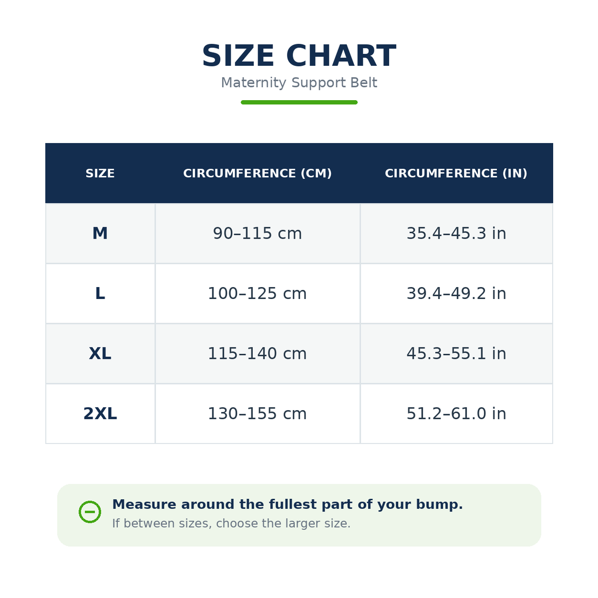 Product size guide