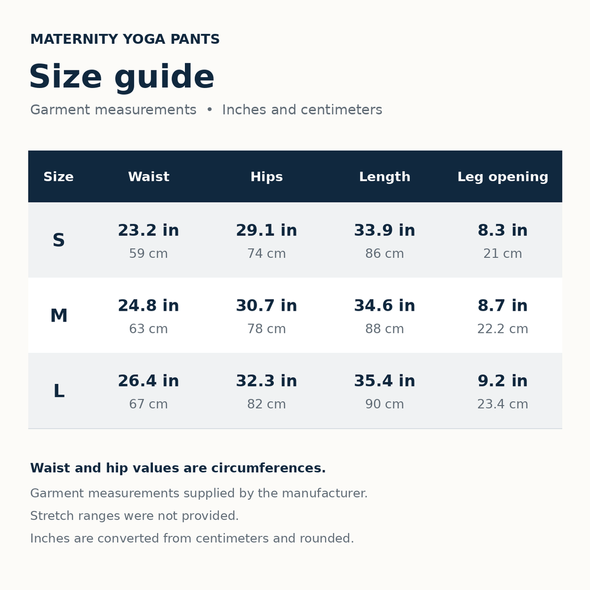 Product size guide