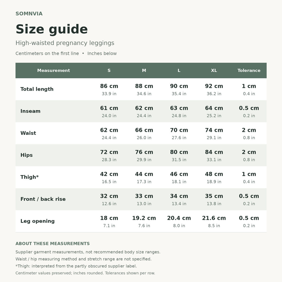Product size guide