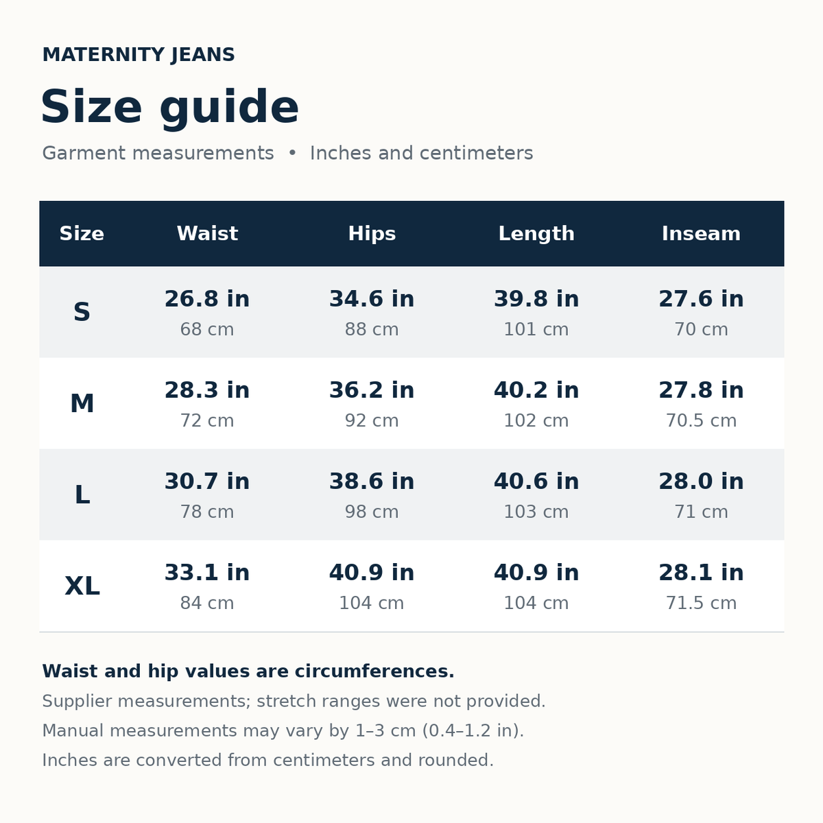 Product size guide