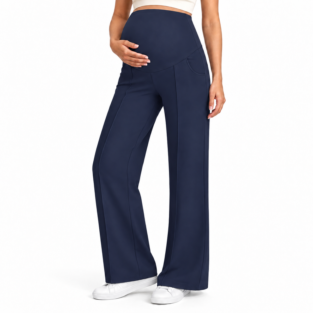Maternity Pants High Waisted Wide Leg with Pockets