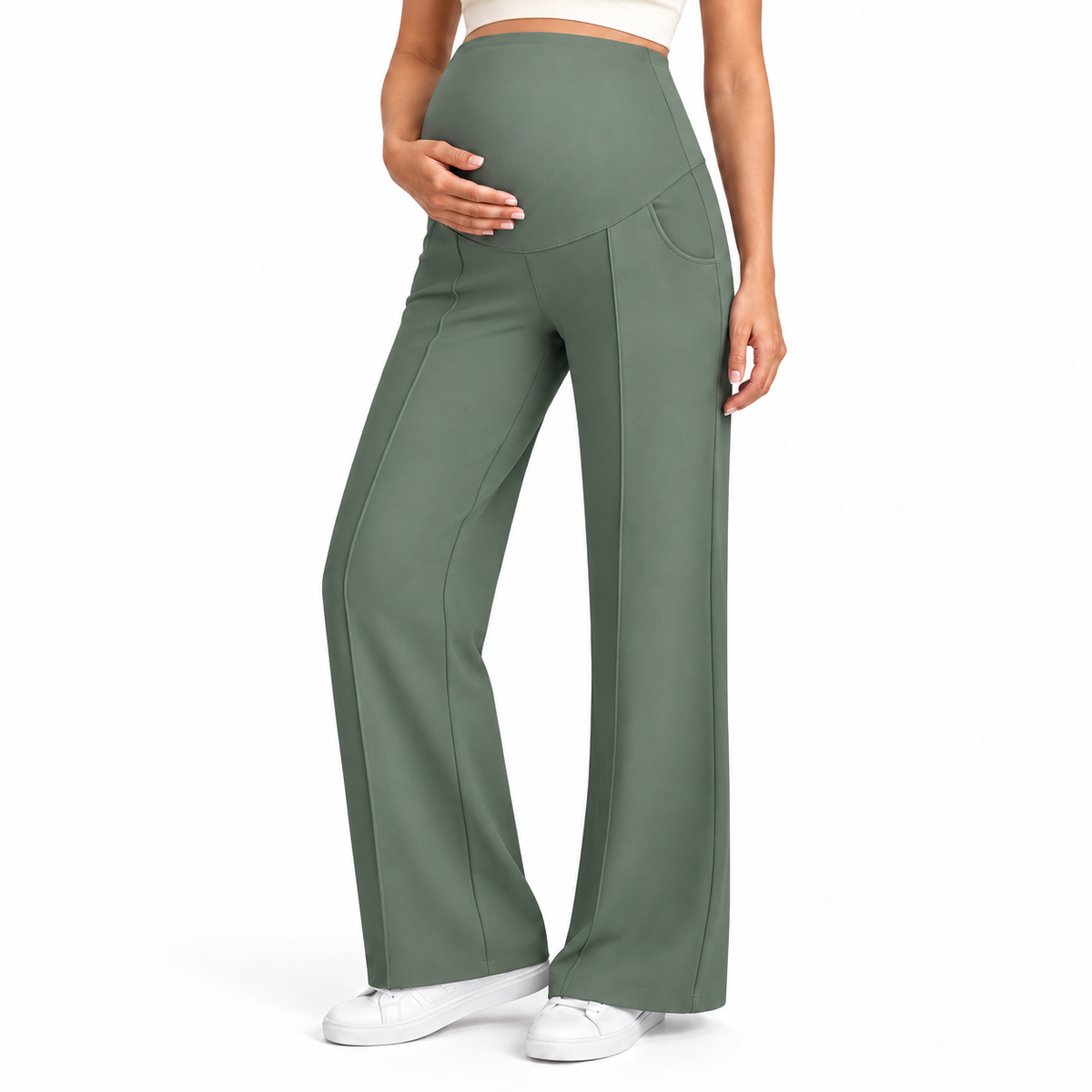 Maternity Pants High Waisted Wide Leg with Pockets