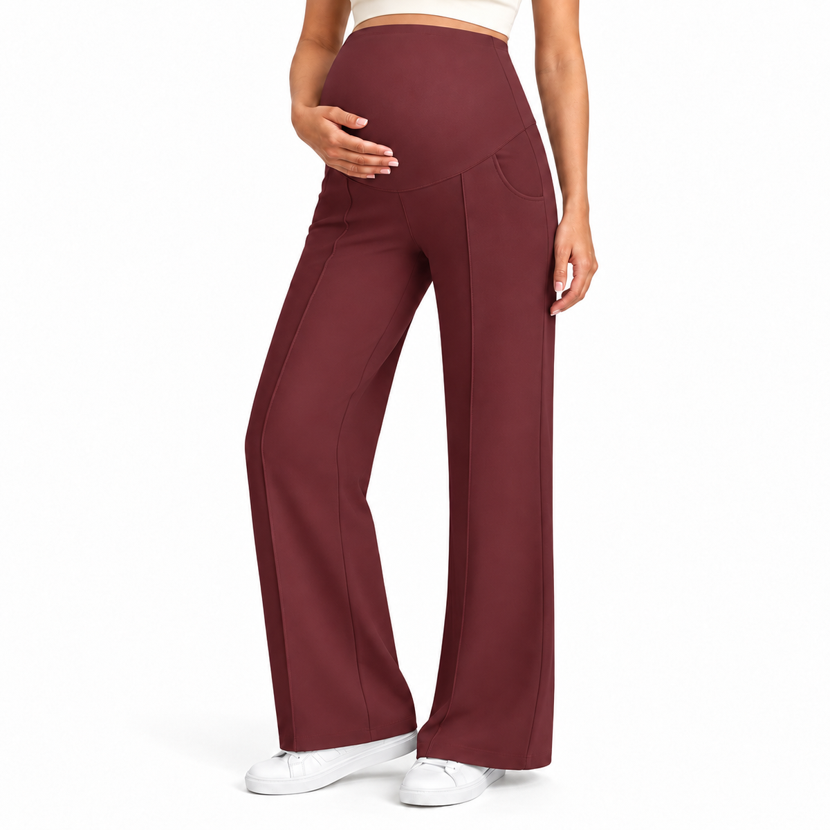 Maternity Pants High Waisted Wide Leg with Pockets