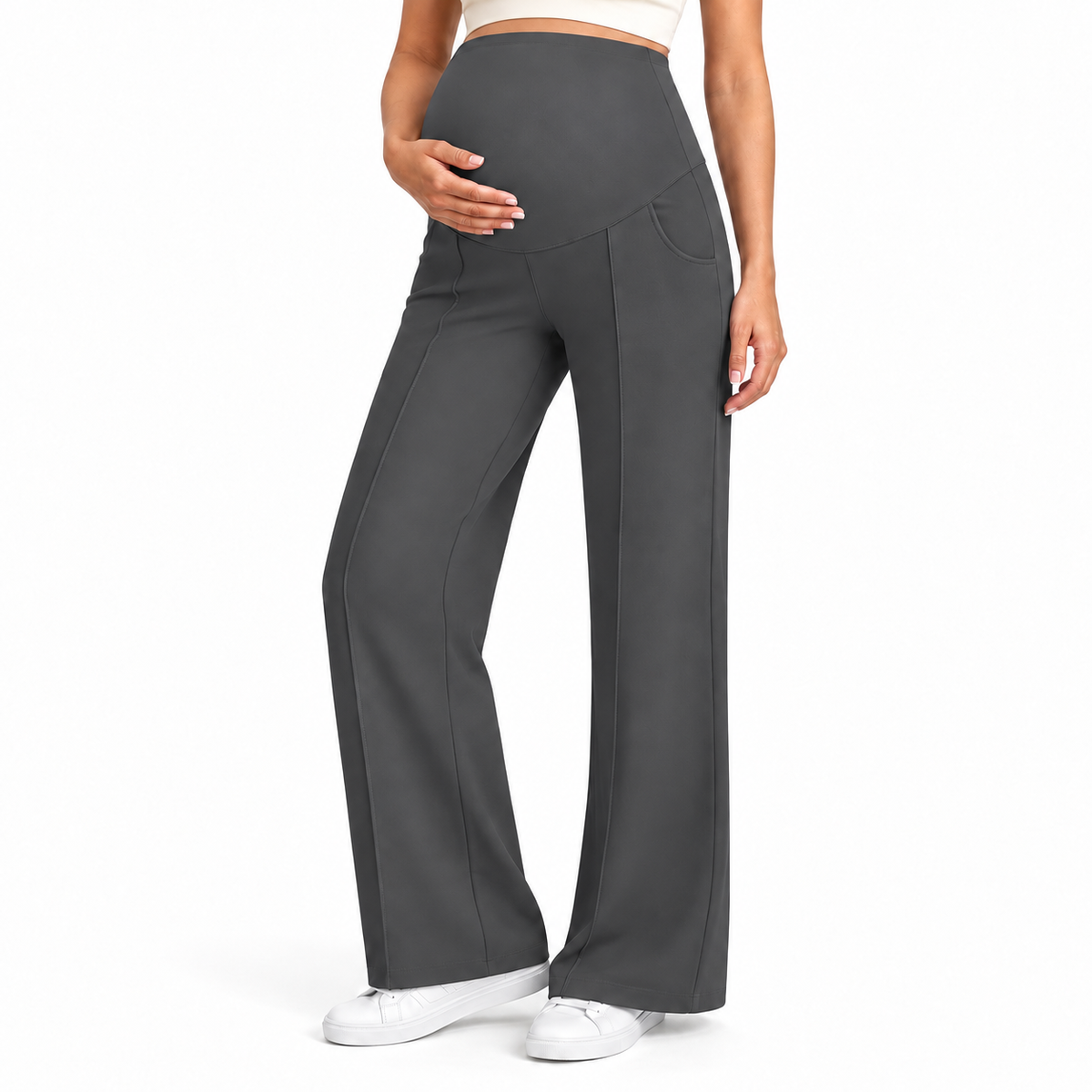 Maternity Pants High Waisted Wide Leg with Pockets
