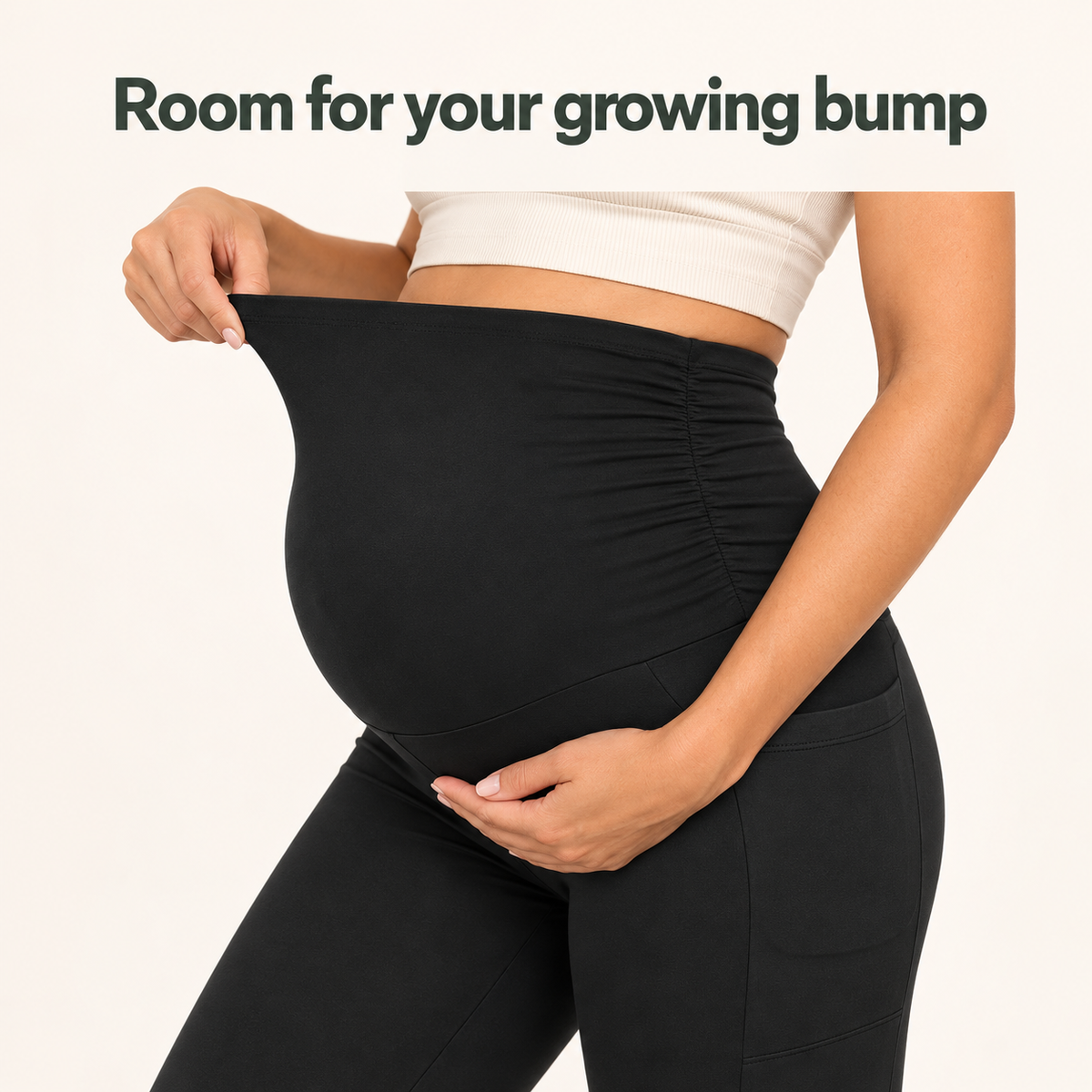 Maternity Leggings High Waisted Tummy Support with Pockets