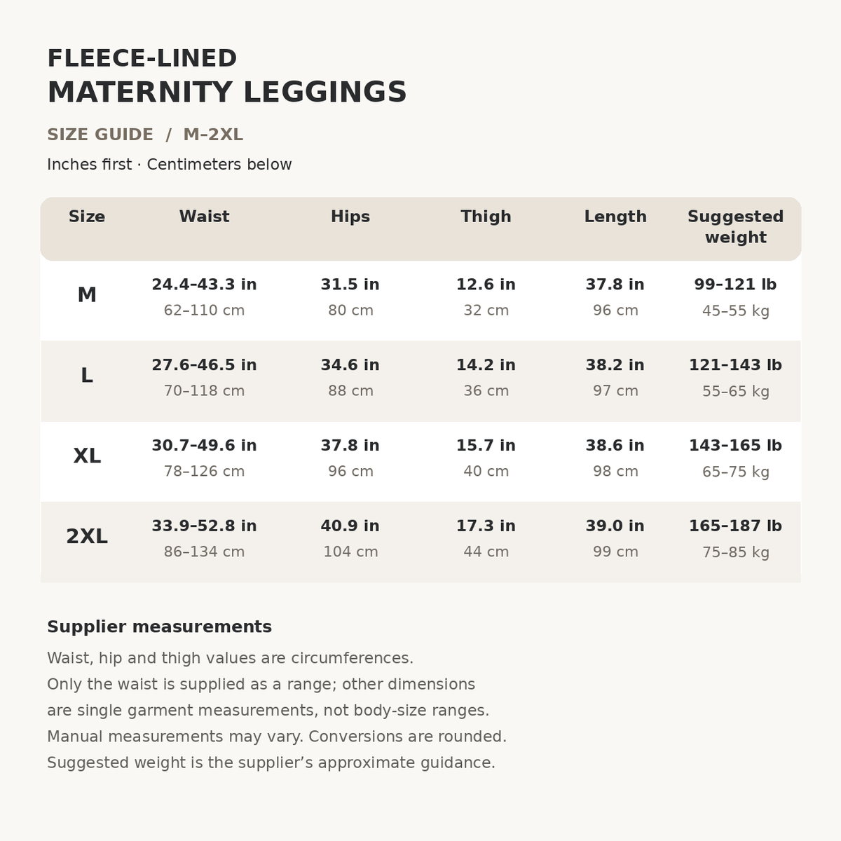 Product size guide