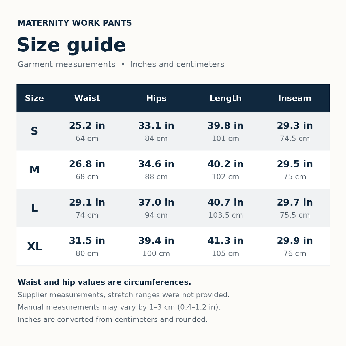Product size guide