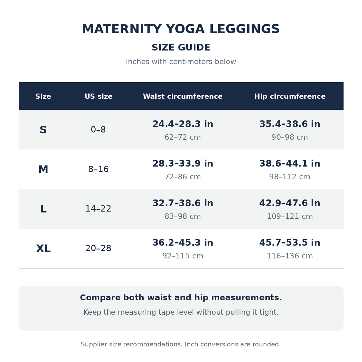 Product size guide