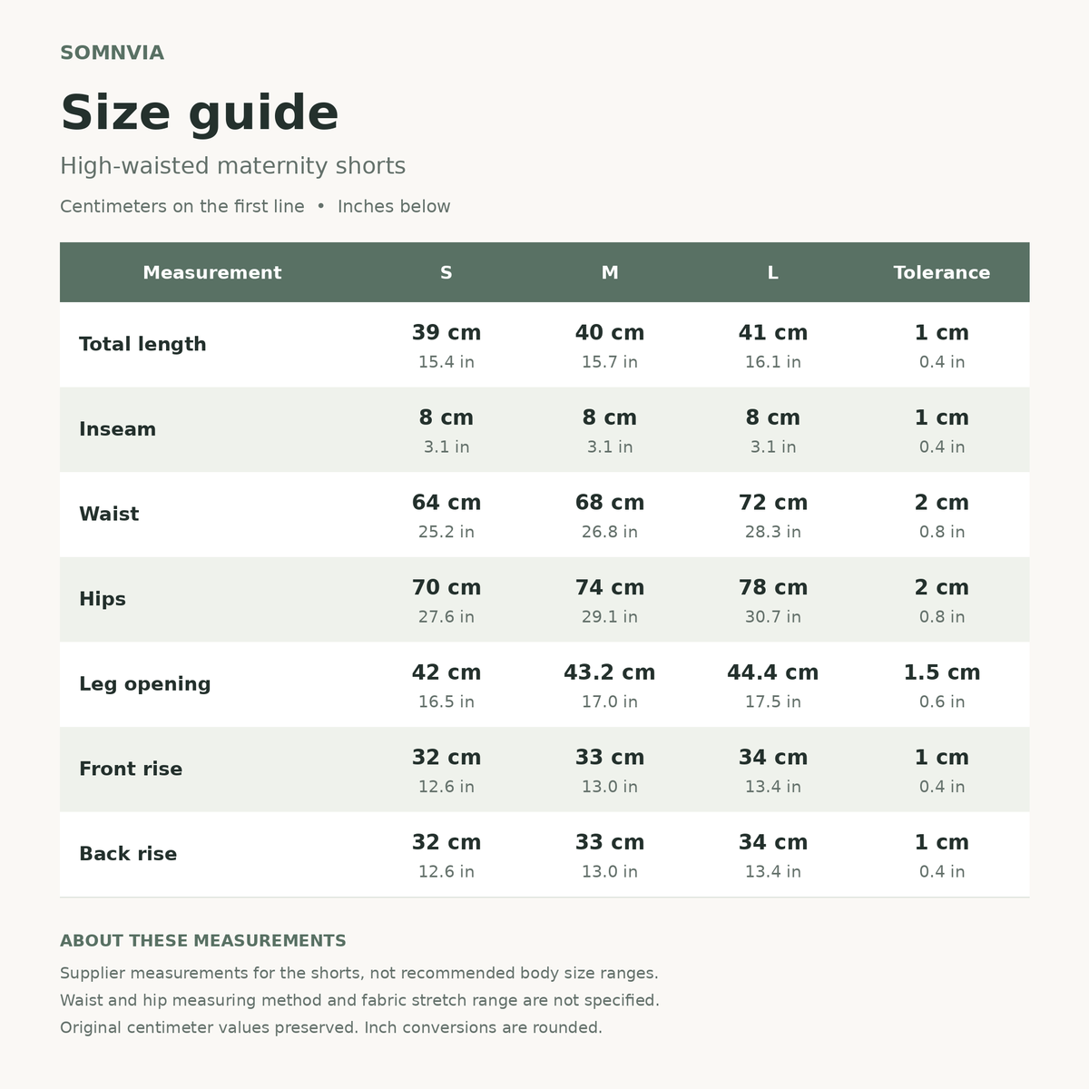 Product size guide